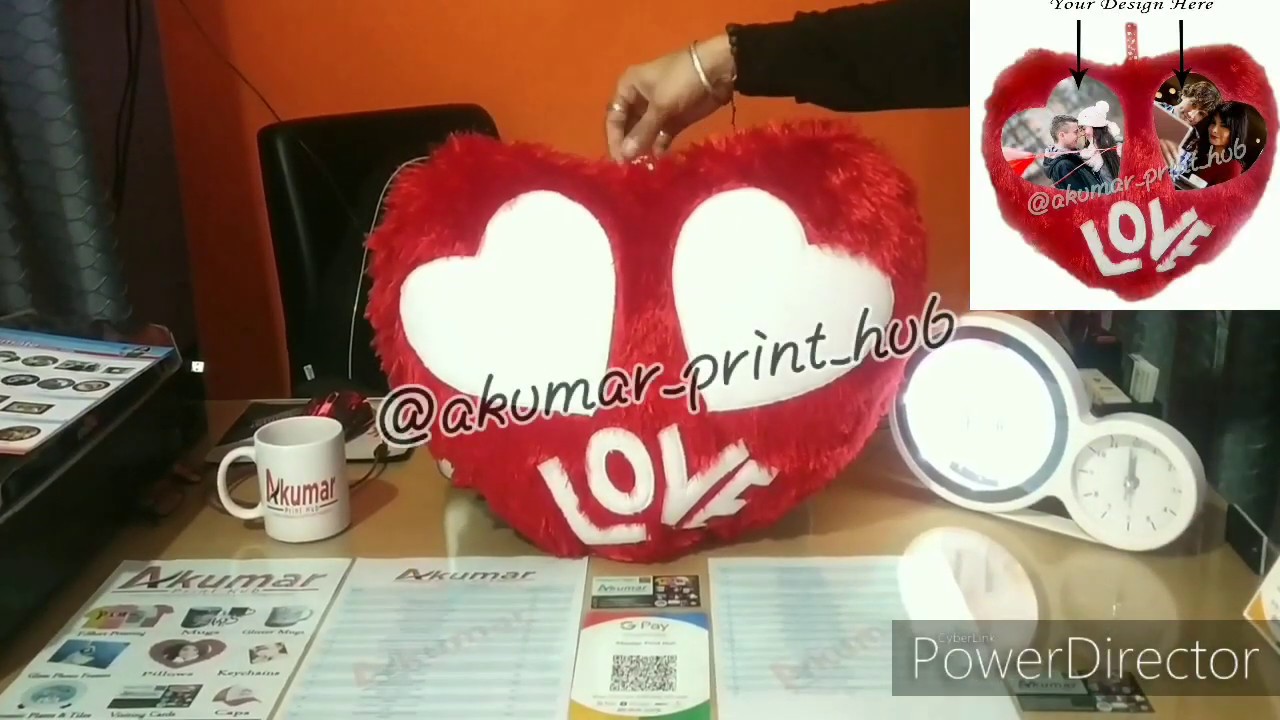 Akumar Print Hub Customized Big Heart Fur Cushion With 2 Photos Printed On It | Size 20x20 inches