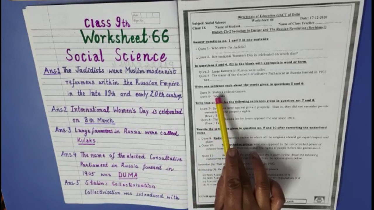 Class-9th Worksheet-66 History Chapter-2 Socialism In Europe And The Russian Revolution(Eng. Med.)