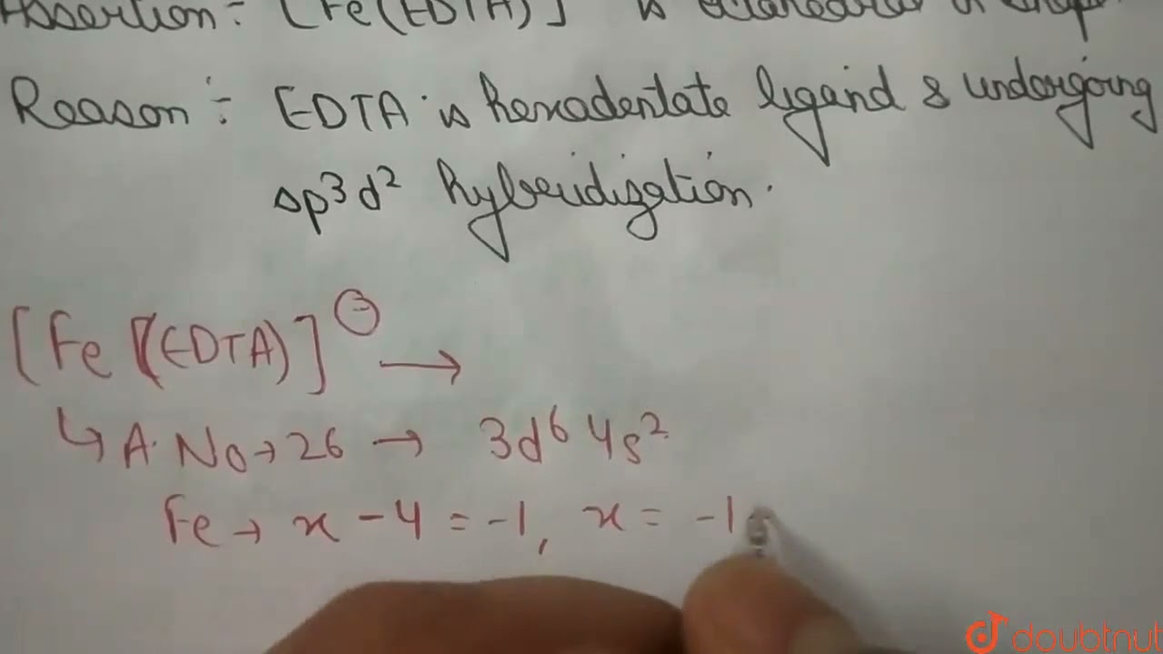 Assertion: [Fe(EDTA)]^(-) complex is octahedral in shape. Reason: EDTA is a hexadentate ligand a...