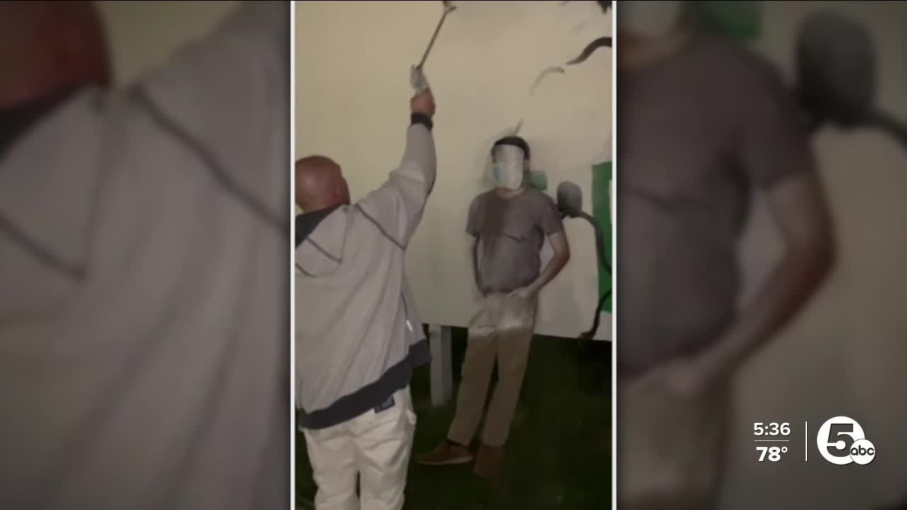 CWRU pro-Palestine protestors spray-painted by painters covering mural