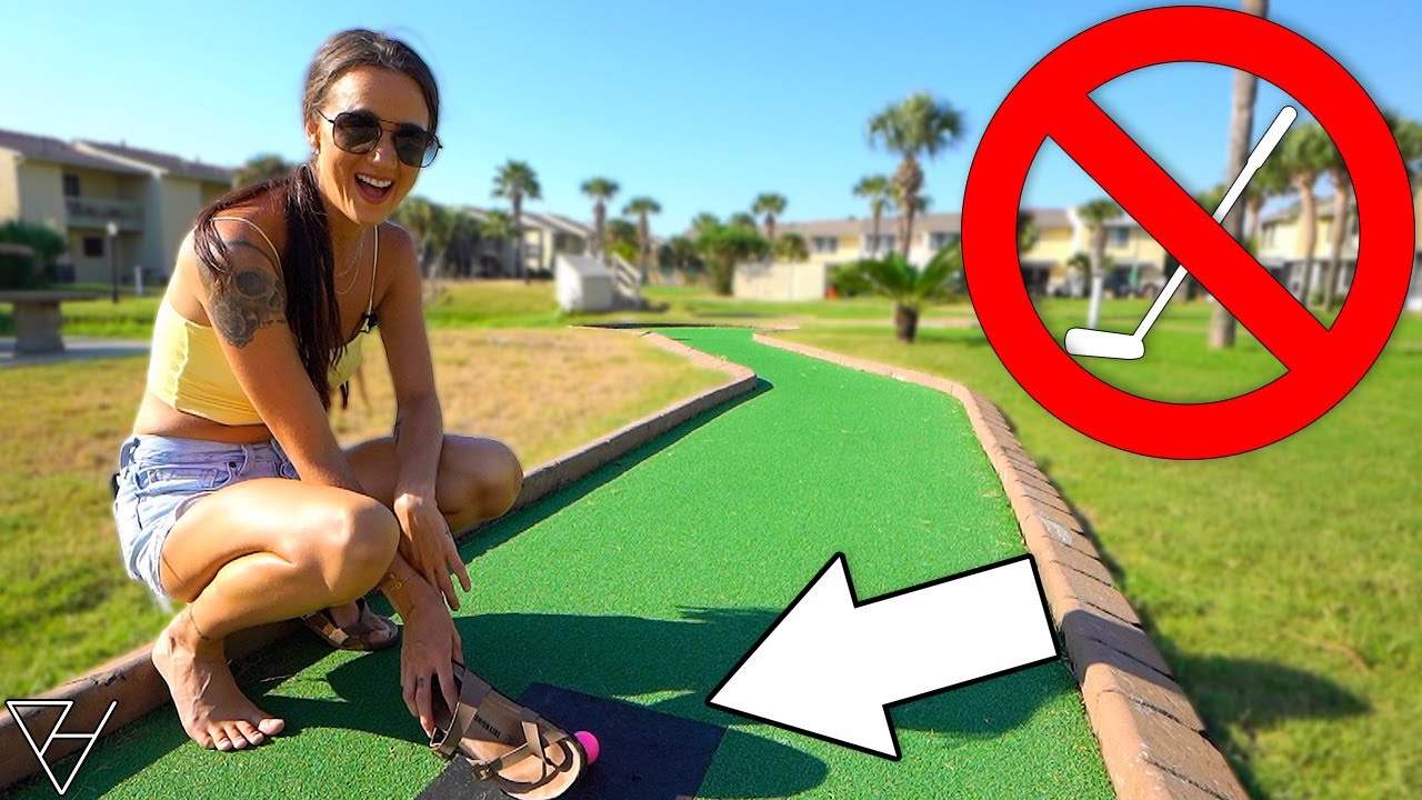 Mini Golf No Putter Challenge! - We Get A Hole In One! 