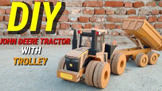 How To Make Rc John Deere Tractor With Hydraulic Trolley From Cardboard And Homemade ll DIY 🔥🔥