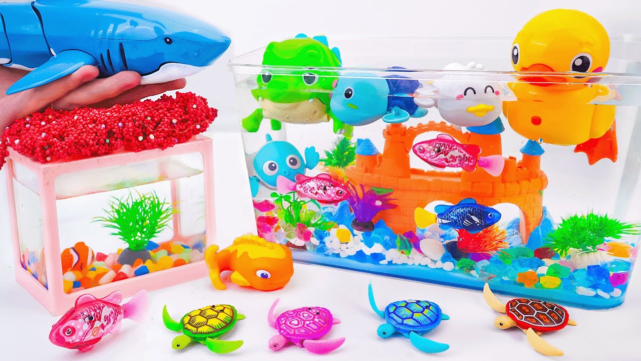 Toy ASMR | Unboxing RC Blue Shark & Gold Duck & Mini Crocodile & Sea Animal Aquarium 💛Water Toy Fun