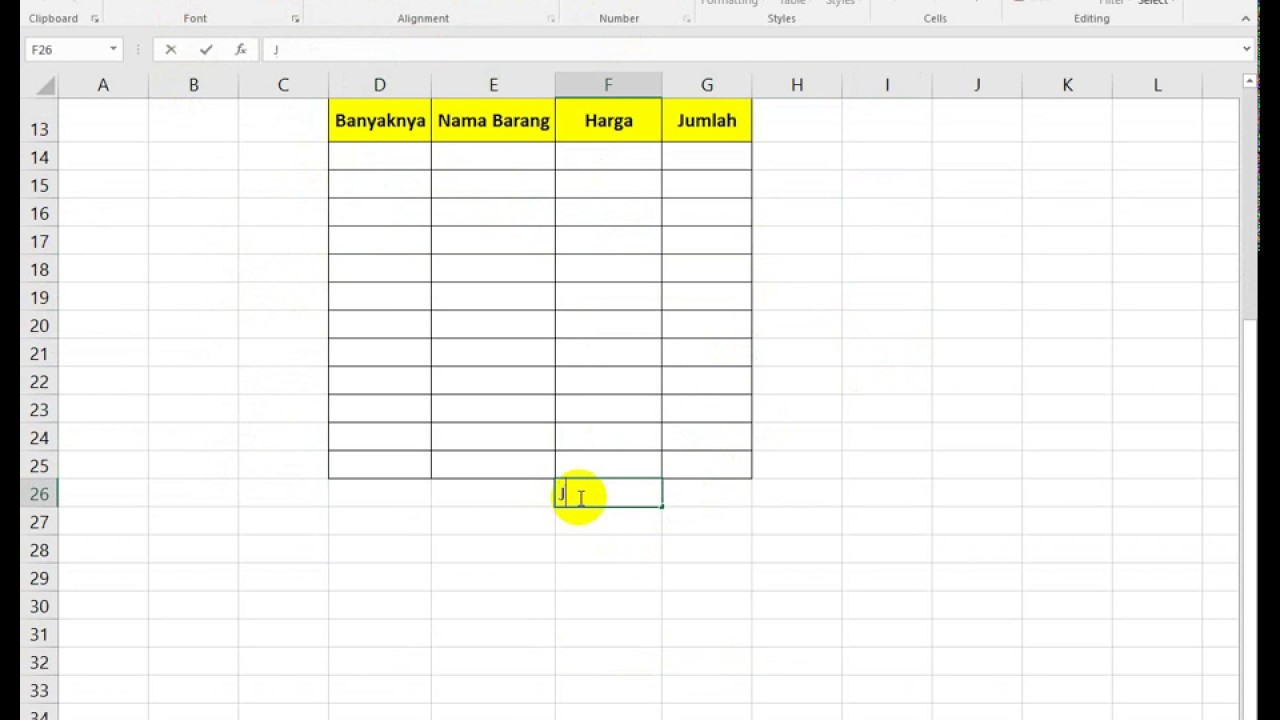 Belajar Excel Cara Buat Form Nota Di Ms Excel 2016