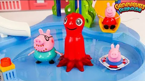 Peppa Pig Toy Learning Video for Kids - Peppa Pig Gets a New Pool and Goes Swimming!