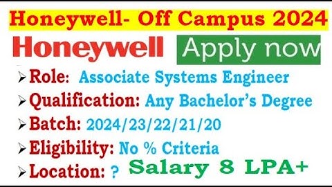 Honeywell is hiring 2024/23/22/21/20 Batch | No % Criteria | Locations? |Salary 8 LPA+ #jobupdates4u