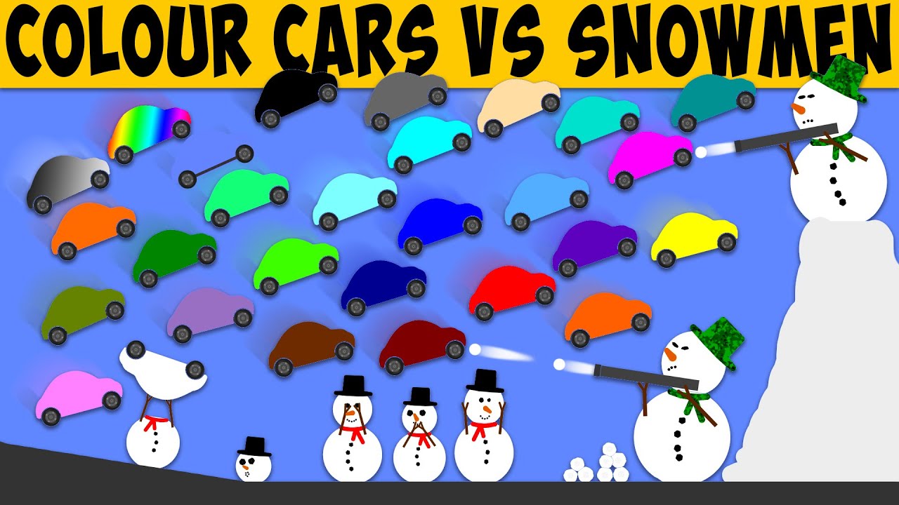 Colour Cars VS Snowmen - Car Race Algodoo