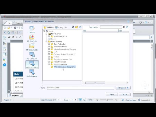 Publish a document to the repository: SAP BusinessObjects Web Intelligence 4.0