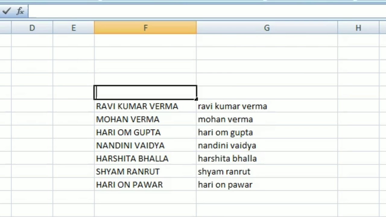 Name Convert Upper To Lower Case In Excel YouTube