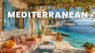 Coastal Ambience | Greek Mediterranean Ocean with Piano for Relaxing Background ASMR (1 hour)
