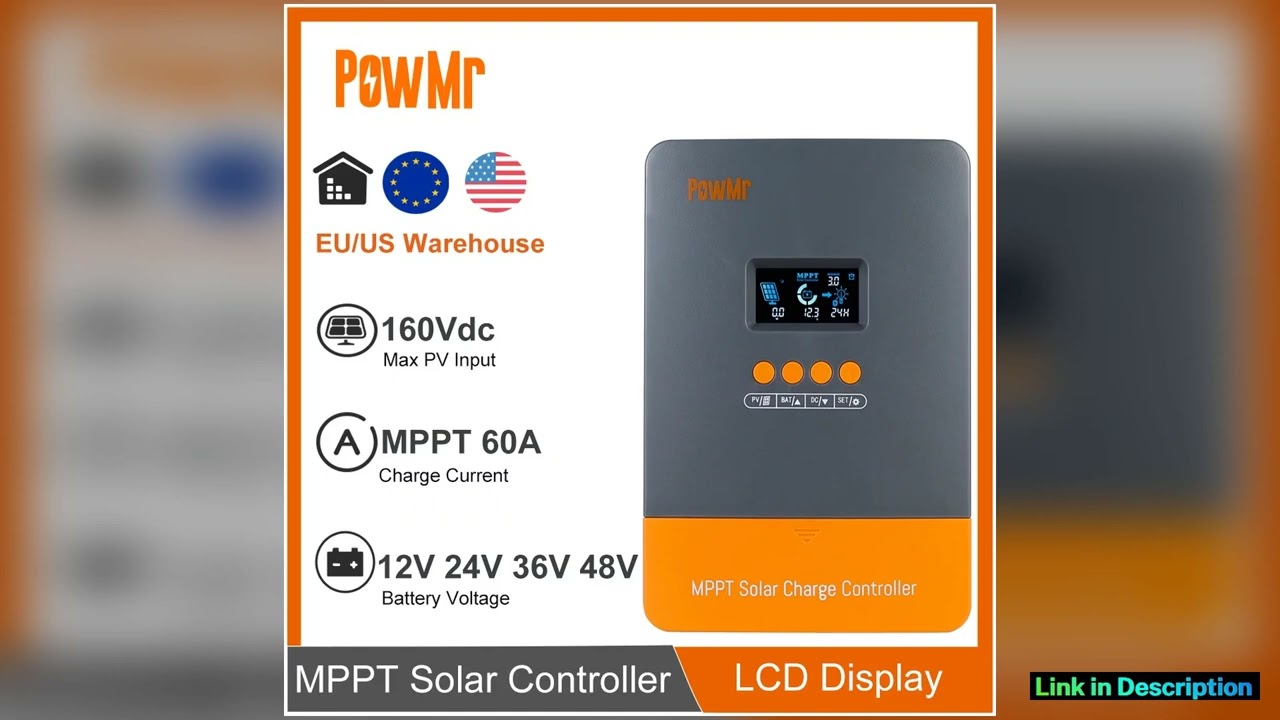 PowMr MPPT Solar Charge Controller 60A 12V24V36V48V Auto LCD Display Solar Panel Regulator for Lith