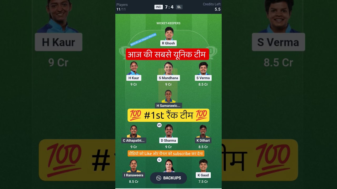 IND W VS SL W T20 Dream11 Prediction | IND W VS SL W Dream11 Team Of Today Match |  Women's T20