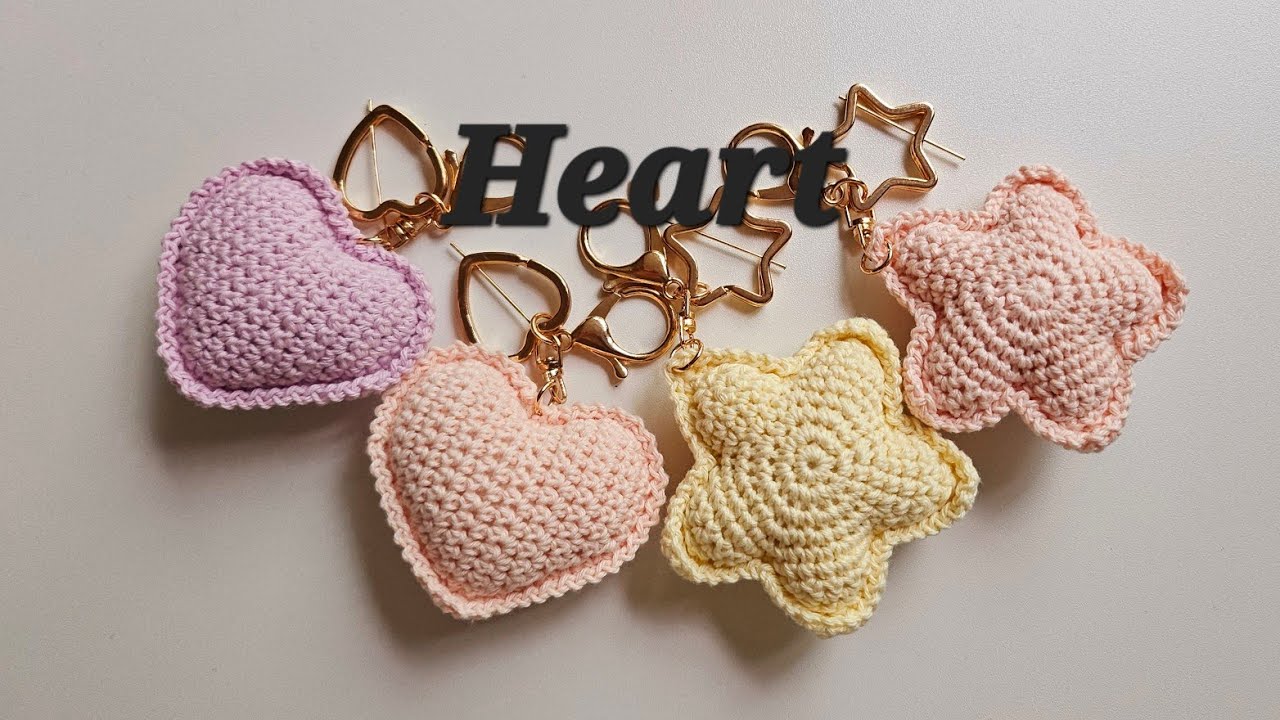 하트키링 만들기/heart Keychain/파스텔톤 하트/짧은뜨기/사슬뜨기/빼뜨기/crochet