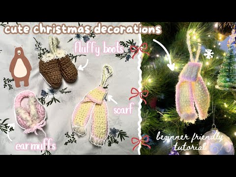 cute crochet christmas decor: scarf, boots, ear muffs 🎀 small beginner projects | thisfairymade (video tutorial)