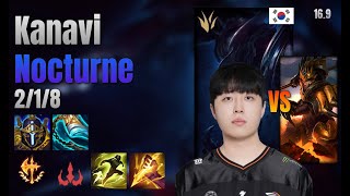 Kanavi Jungle Nocturne vs Jarvan IV lol KR solo rank Full Game 16.9 | 카나비 녹턴 vs 자르반 4세