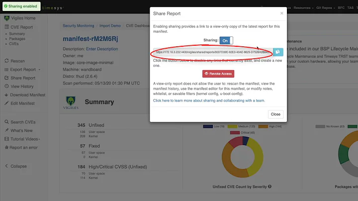 Vigiles User Guide: Sharing a CVE Report with Others