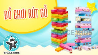 Đồ chơi rút gỗ 51 chi tiết kèm xúc xắc in hình con vật cho bé vui chơi - Space Kids