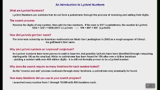 Looi explains Lychrel Numbers and I write a program to find them