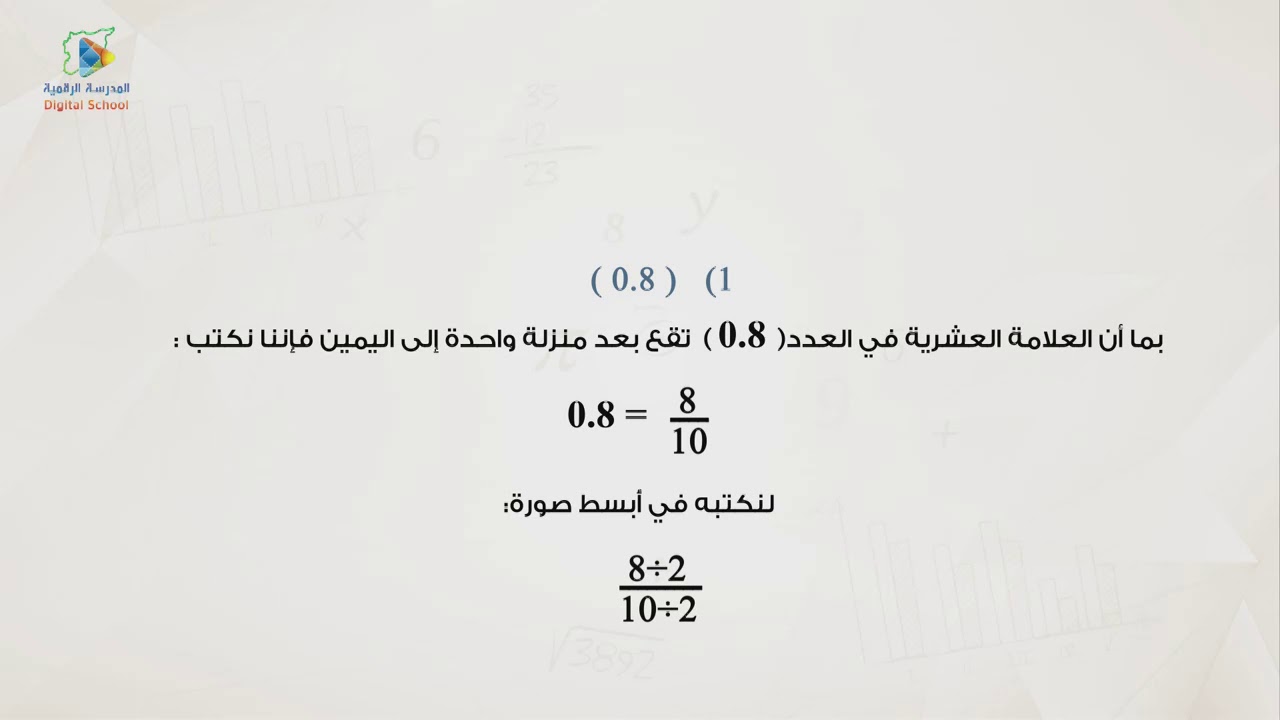 20 تحويل الكسور والكسور العشرية الرياضيات7