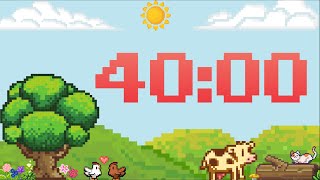 40 Minute Fun Pixel Farm Timer, No Music (Synth Bell Alarm at End)
