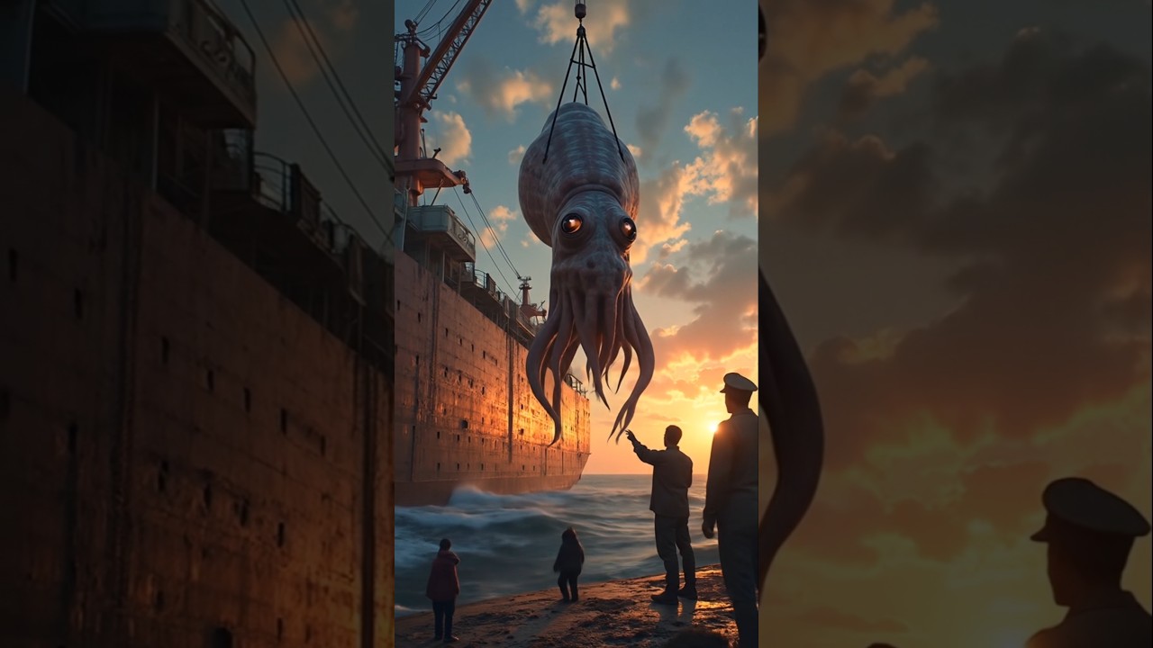 A giant squid pulling on the deck | fictional animated video.