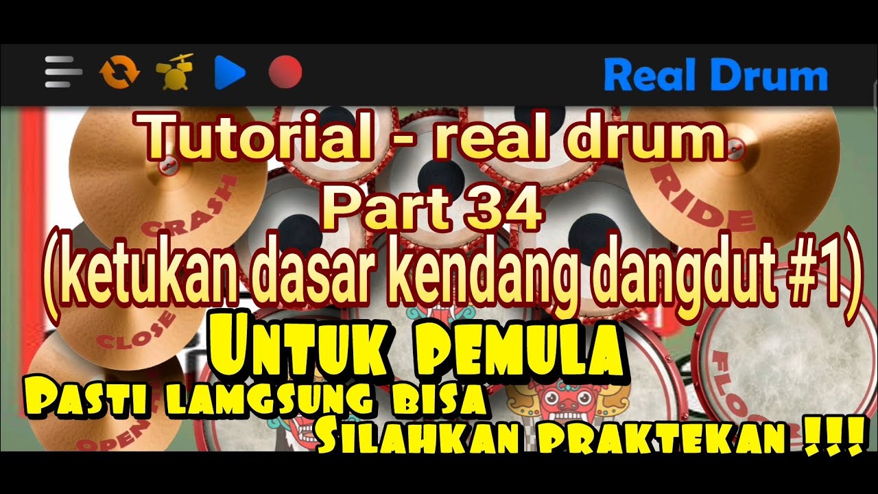 Tutorial-real drum part # 34.(ketukan dasar kendang dangdut #1)untuk pemula