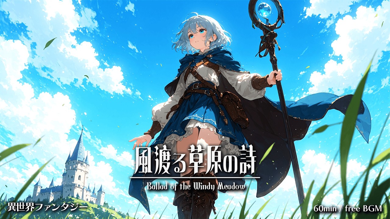 Isekai Fantasy Music】Ballad of the Windy Meadow【Free BGM / 60min