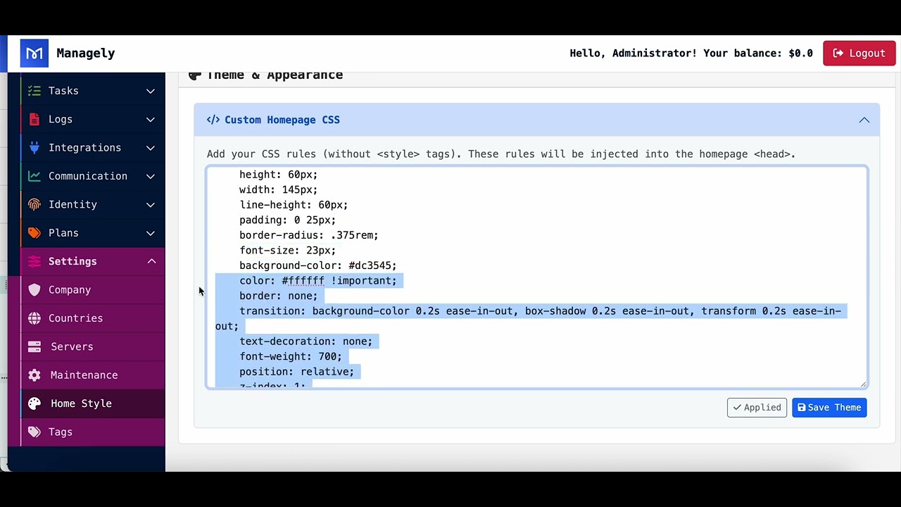 New Theme & Appearance Feature – Customize Your SaaS Homepage