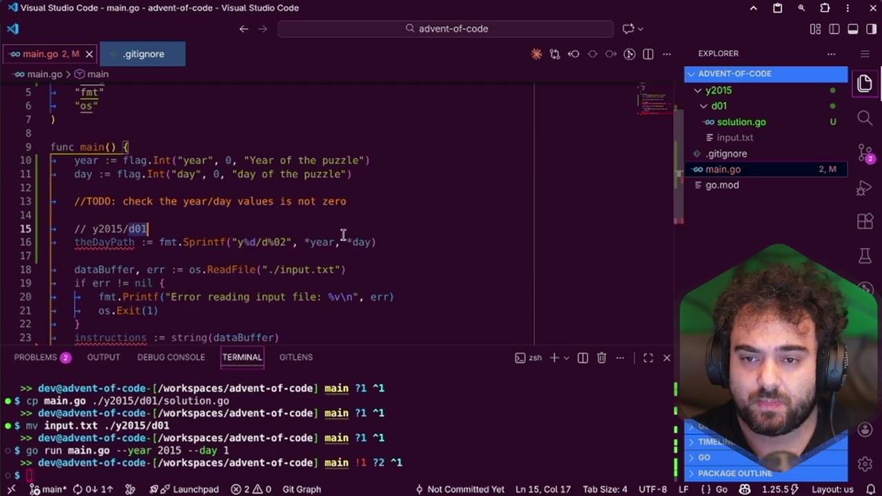 Advent of Code 2015 - Day 1: Not Quite Lisp - Refactoring to CLI  (Go)