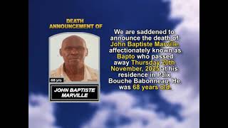 John Baptiste Marville ~ Short Obituary