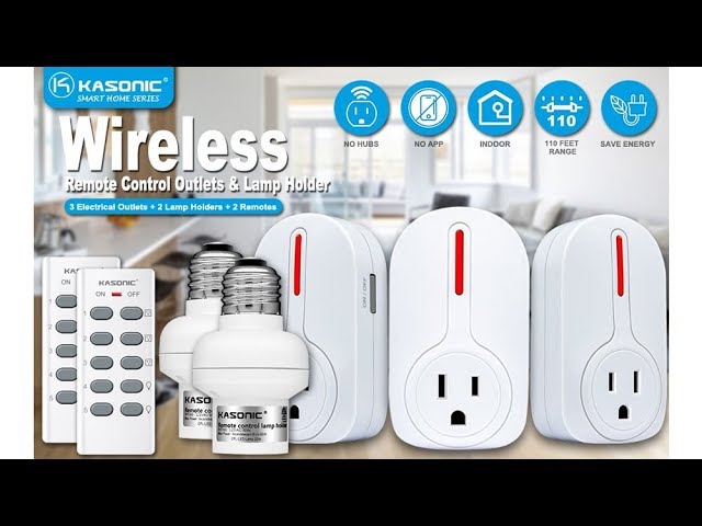 Fosmon Wireless Remote Control Electrical Outlet Switch (5 Pack + 2 Remotes)  -ETL Listed, (15A, 125V