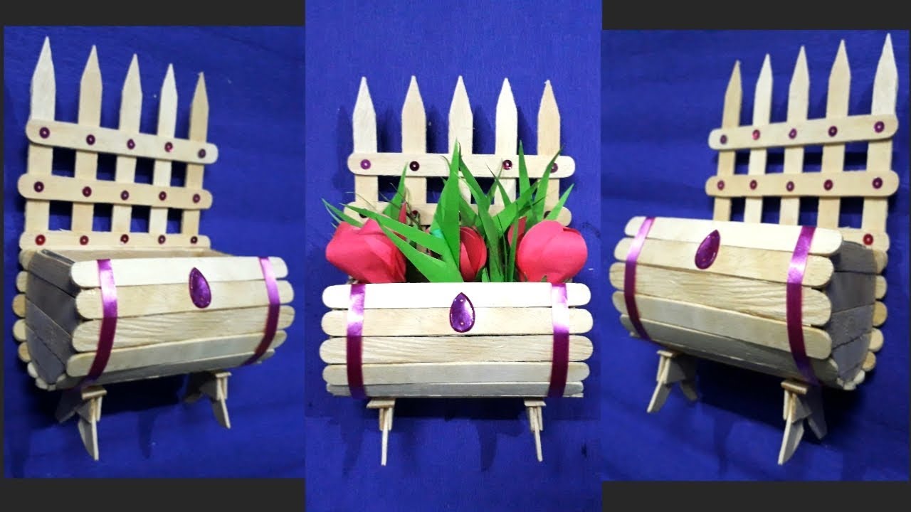 DIY Wall Hanging Flower Vase Popsicle Stick Craft Ideas Handmade