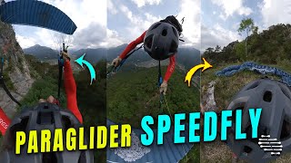 Paraglider Speedfly Down a Narrow and Steep Couloir