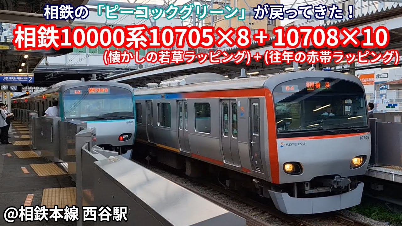 ラッピング車両が並んだ！】相鉄10000系10705×8 (懐かしの若草版