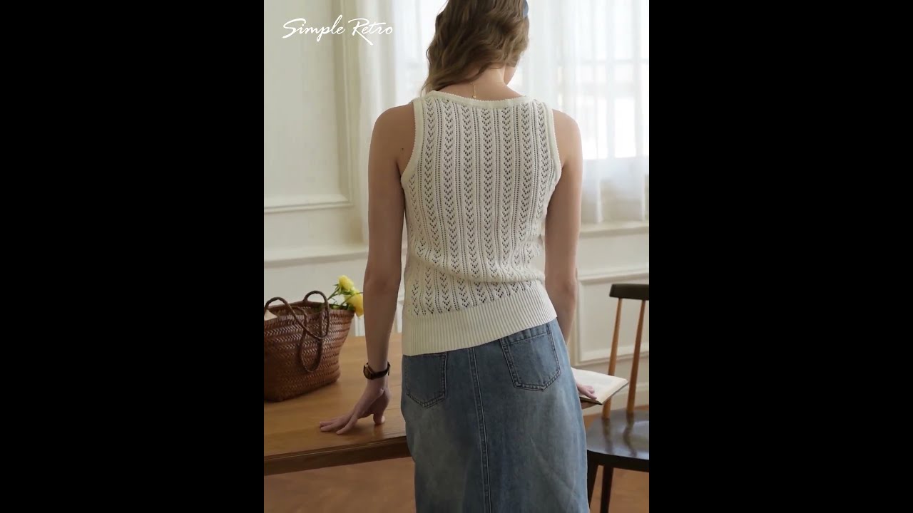 Simple Retro Lyra Open Knit Tank Top Spring 2023