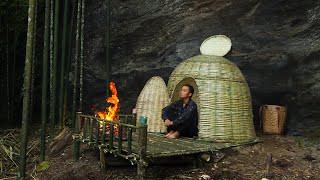 Build a Bamboo Shelter Under The Cliff and Sleep Overnight | Hung Bushcraft