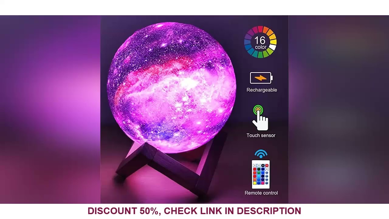 3D Print Moon Lamp 16 colors Remote LED Night Light Rechargeable Atmosphere NightLight Indoor Room B