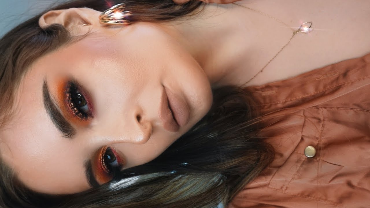 CUT CREASE 🌅 SMOKEY ORANGE AND GOLD EYE MAKEUP TUTORIAL