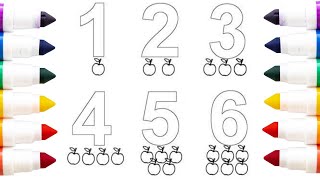 Learn Number with Apples count | 1 to 10 Numbers, kindergarten education learning, 1234 coloring
