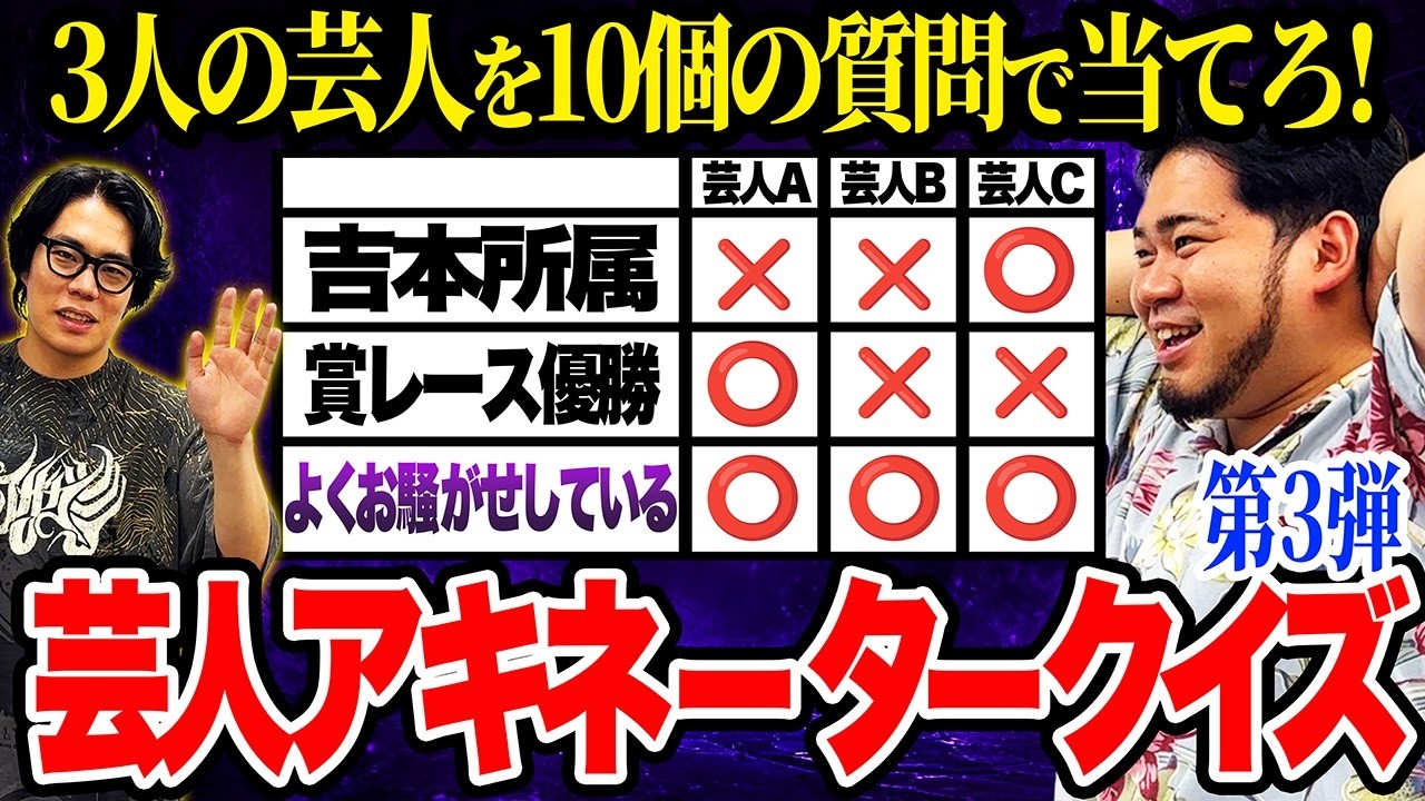 「よくお騒がせしている芸人は?」質問10回で当てろ!「芸人アキネータークイズ 第3弾」【令和ロマン】
