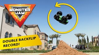 BIGGEST STUNT OF ALL TIME! DOUBLE BACKFLIP! MONSTER JAM HOW TO BREAK WORLD RECORDS