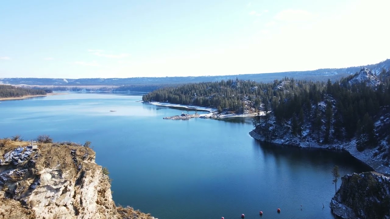 Frosty Long Lake Dam and view of Long Lake