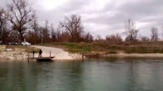 Crossing the Sava river by reaction ferry