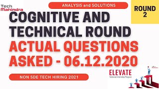 Tech Mahindra Non SDE Hiring 2021 - Full Test Analysis with Solutions - Asked on 06.12.2020 by MJ