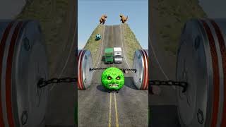 Cars &amp; School Bus vs Giant Pit BollardsCrash #4 - BeamNG.Drive #shorts #viral