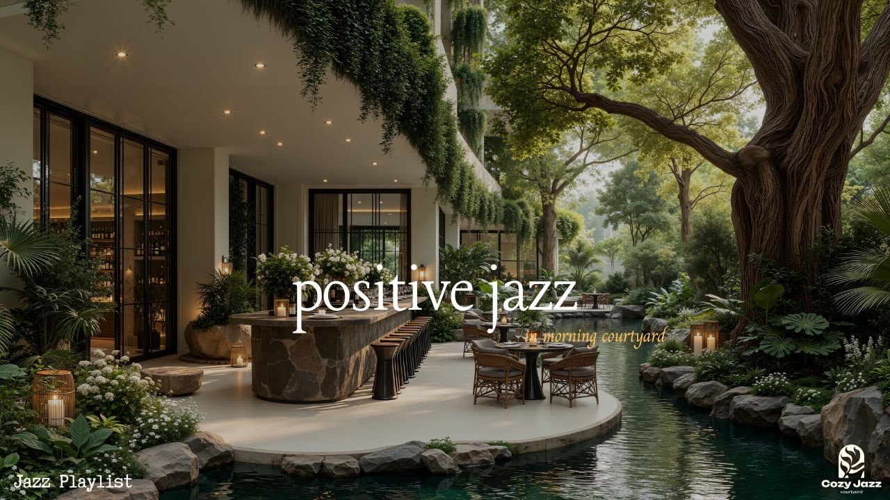 Positive Day With Living Jazz Piano Music | Outdoor Ambience with Nature Therapy for Focus & Work