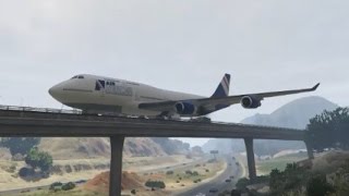 GTA 5- Great \& Amazing Landing by Air Plane(Jumbo Jet) on Bridge (GTA 5 Funny Moments)