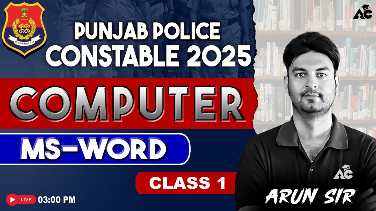 Punjab Police Constable 2025 | Computer Ms-Word | By Arun Sir #1