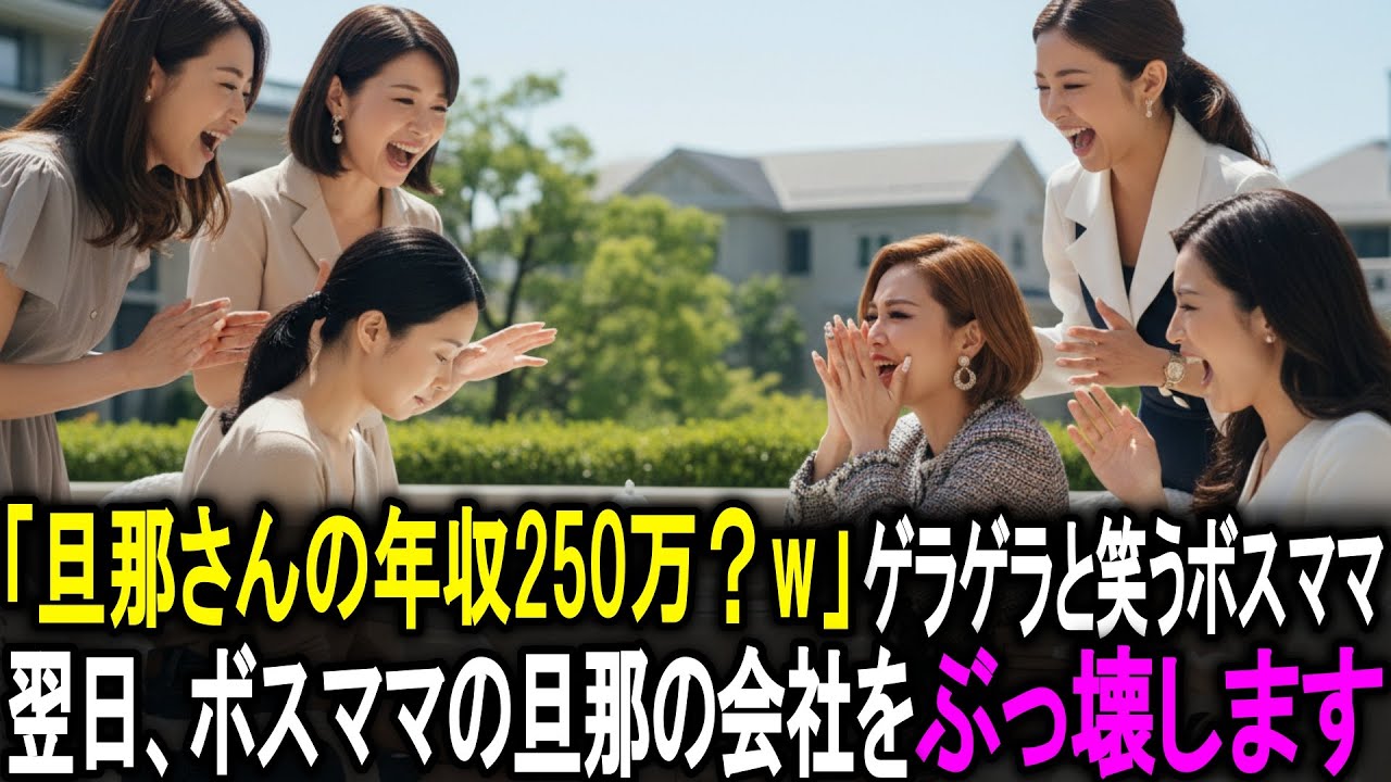 「旦那さんの年収250万？w」中卒旦那を見下し、ゲラゲラと笑うボスママ。翌日、ボスママの旦那の会社をぶっ壊します。