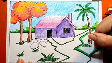 Vẽ phong cảnh quê hương | Ngôi nhà trong tranh lớp 7 | Không gian trong tác phẩm hội họa - KCart3